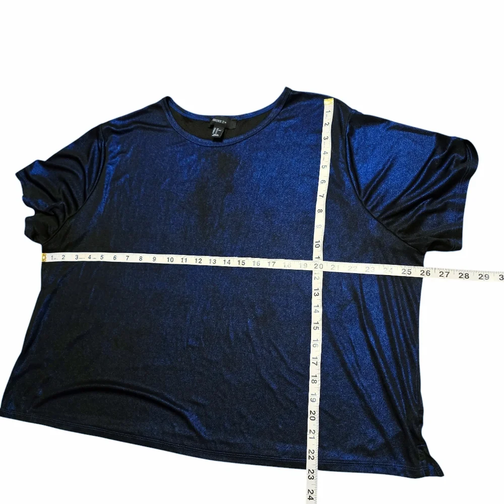 Forever 21 Blue Metallic Short Sleeves Shirt 3X - Picture 4 of 5